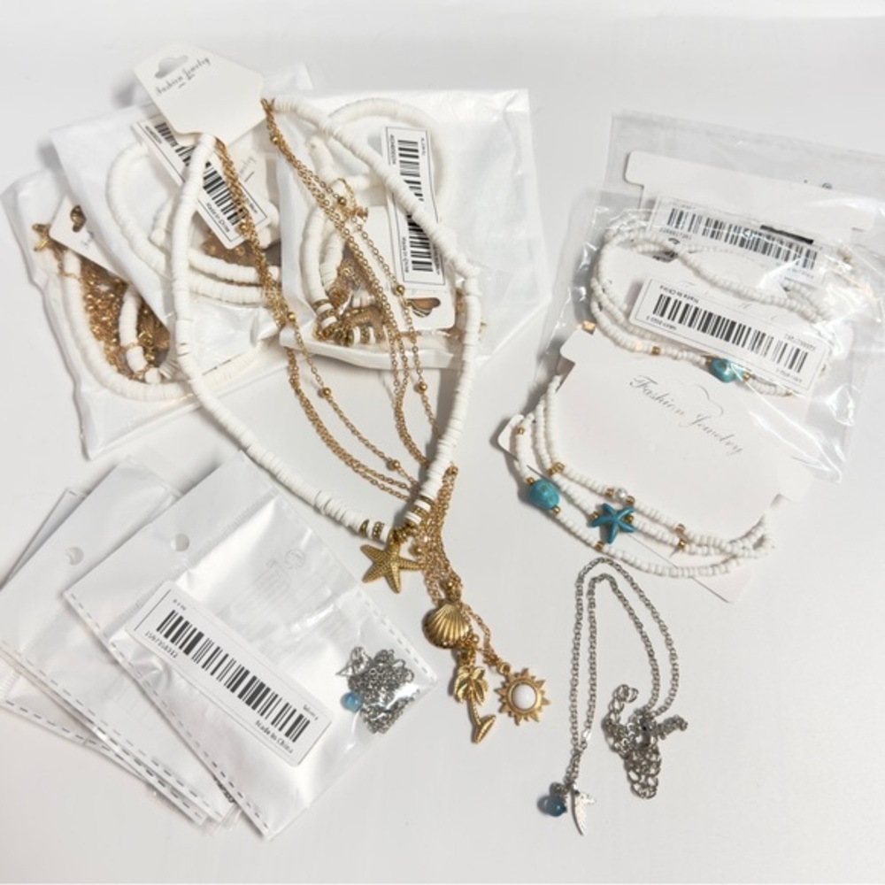 NWT 12 Mixed Summer Costume Jewelry Lot Charm Necklace Anklets Mermaid Necklaces